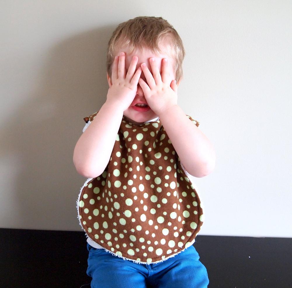 Baby Bib Toddler bib Large Brown Green Polka Dots Unisex Big Bib
