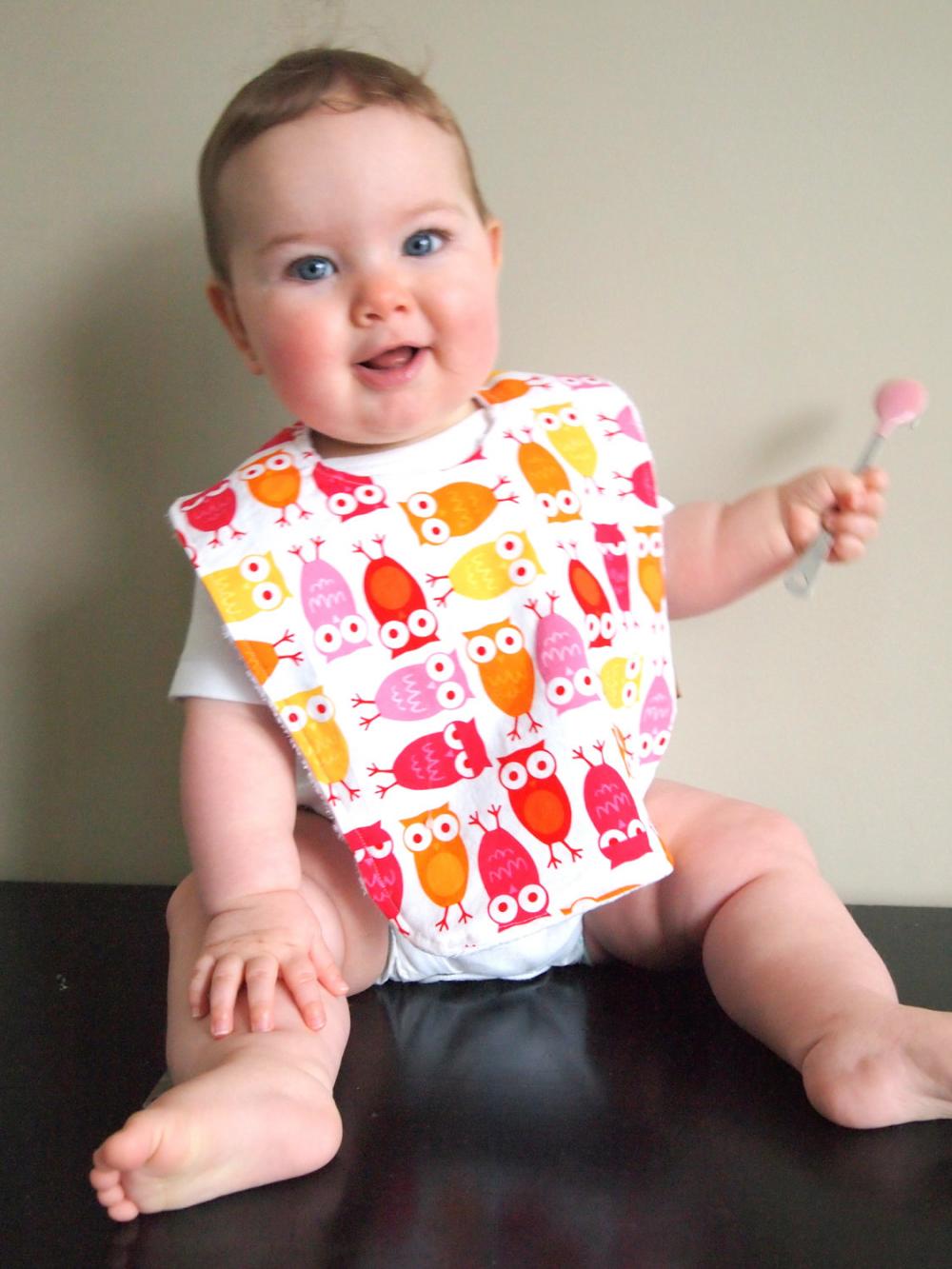 Baby girl bib owl bib minky