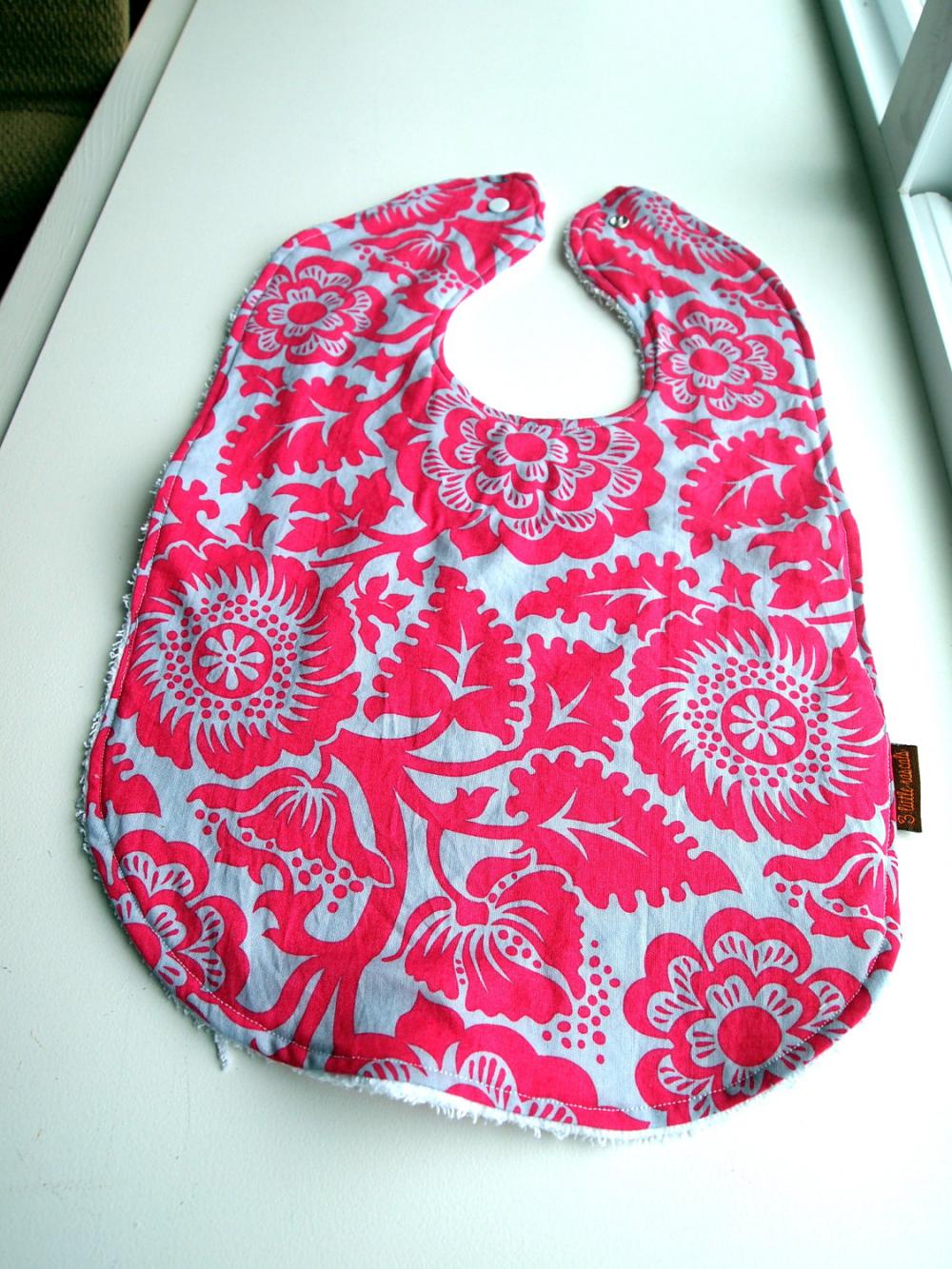 Pink Flambe Baby Bib Large Toddler Bib Flowers