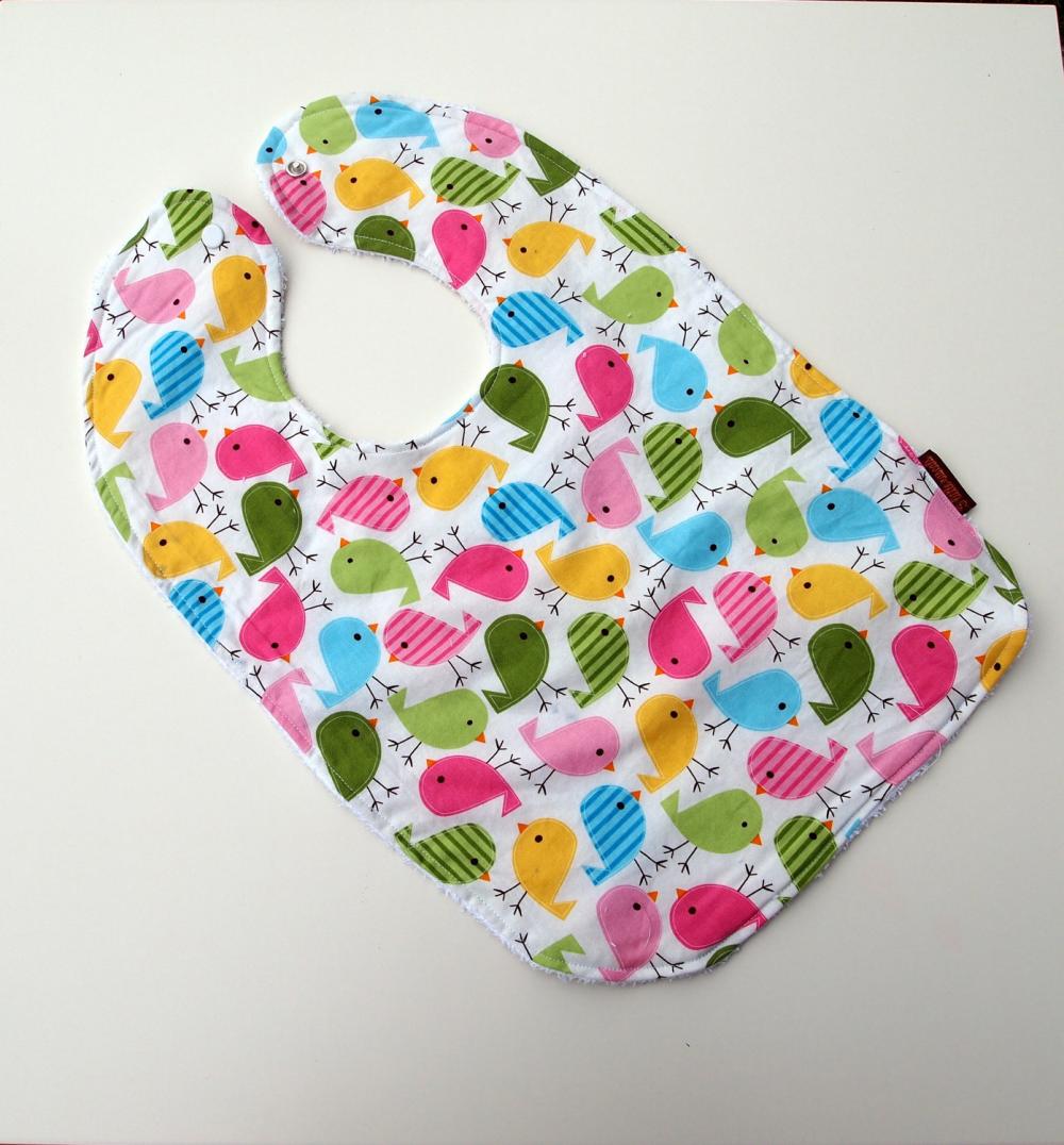 Spring Baby Bib Toddler Pink Baby Girl birds terry cloth cotton snap