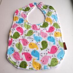baby bib birds minky bright colorful cotton anne kelle snap newborn bib