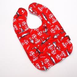 baby toddler bib cat in the hat red snap terry cloth unisex girls boys birthday big large oversize